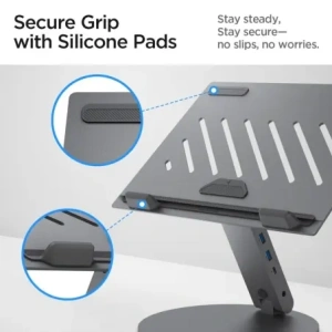 Stojak Spigen LD204H Laptop Stand USB-C Hub 6w1: 100W ładowanie, HDMI 4K, 2x USB-A, transfer 5Gb/s Space Grey