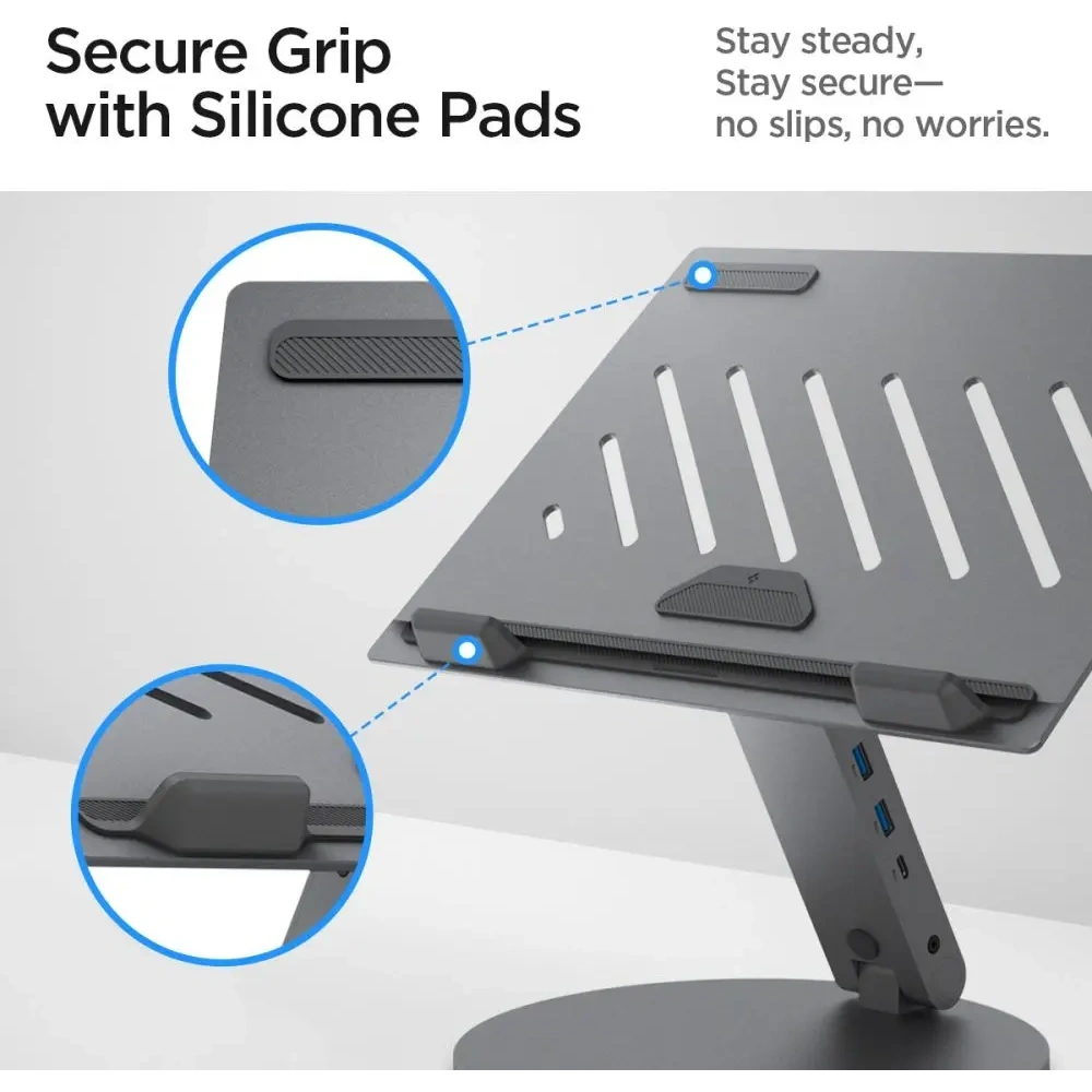 Stojak Spigen LD204H Laptop Stand USB-C Hub 6w1: 100W ładowanie, HDMI 4K, 2x USB-A, transfer 5Gb/s Space Grey