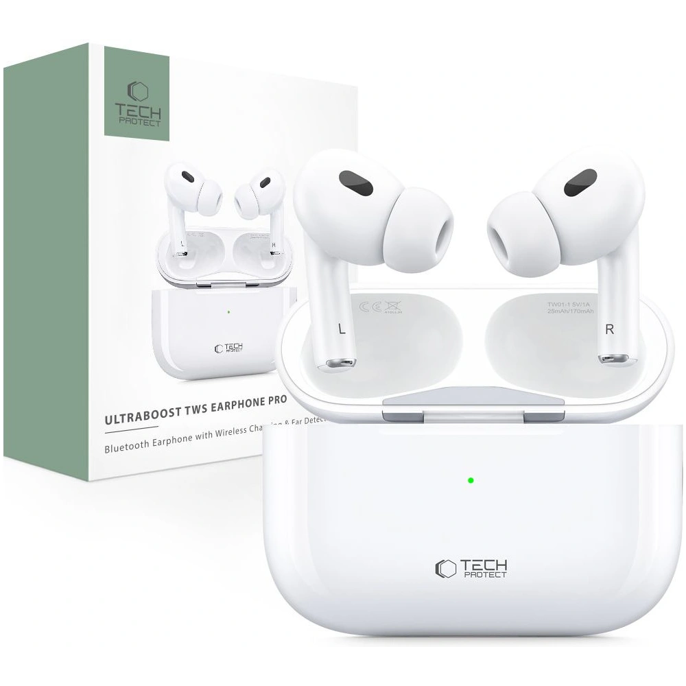 [CR] Bezprzewodowe słuchawki dokanałowe Tech-Protect Ultraboost TWS Earphone Pro White