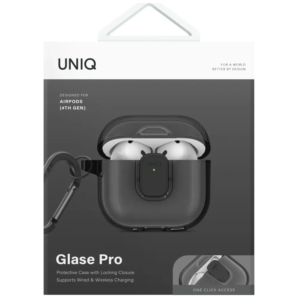 Etui UNIQ Glase Pro do Apple AirPods 4 Lock Case dymny