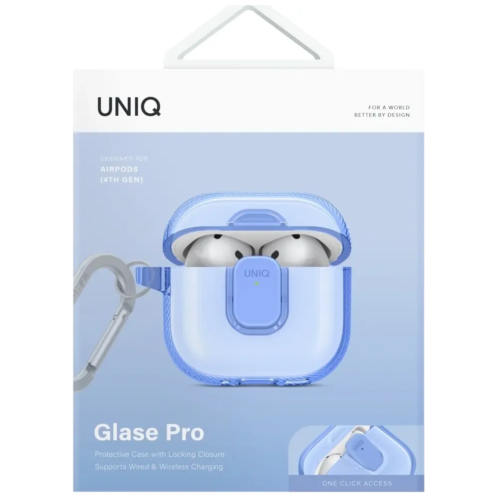 Etui UNIQ Glase Pro do Apple AirPods 4 Lock Case niebieski