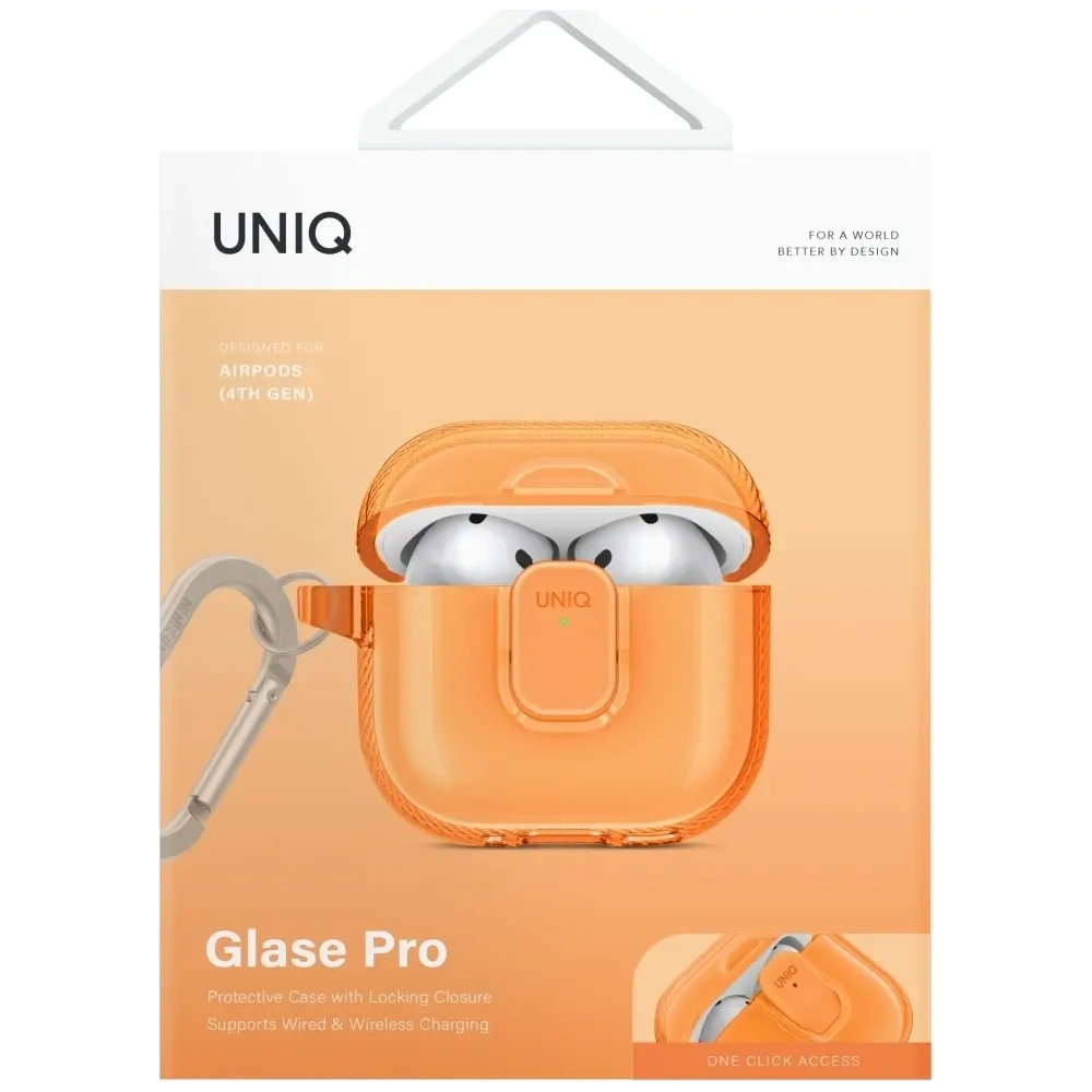 Etui UNIQ Glase Pro do Apple AirPods 4 Lock Case pomarańczowy
