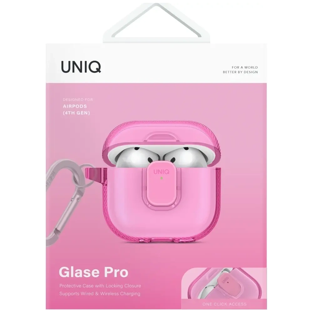 Etui UNIQ Glase Pro do Apple AirPods 4 Lock Case różowy