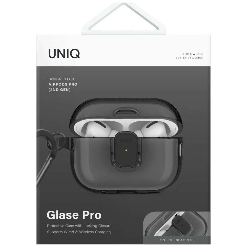 Etui UNIQ Glase Pro do Apple AirPods Pro 2 Lock Case dymny