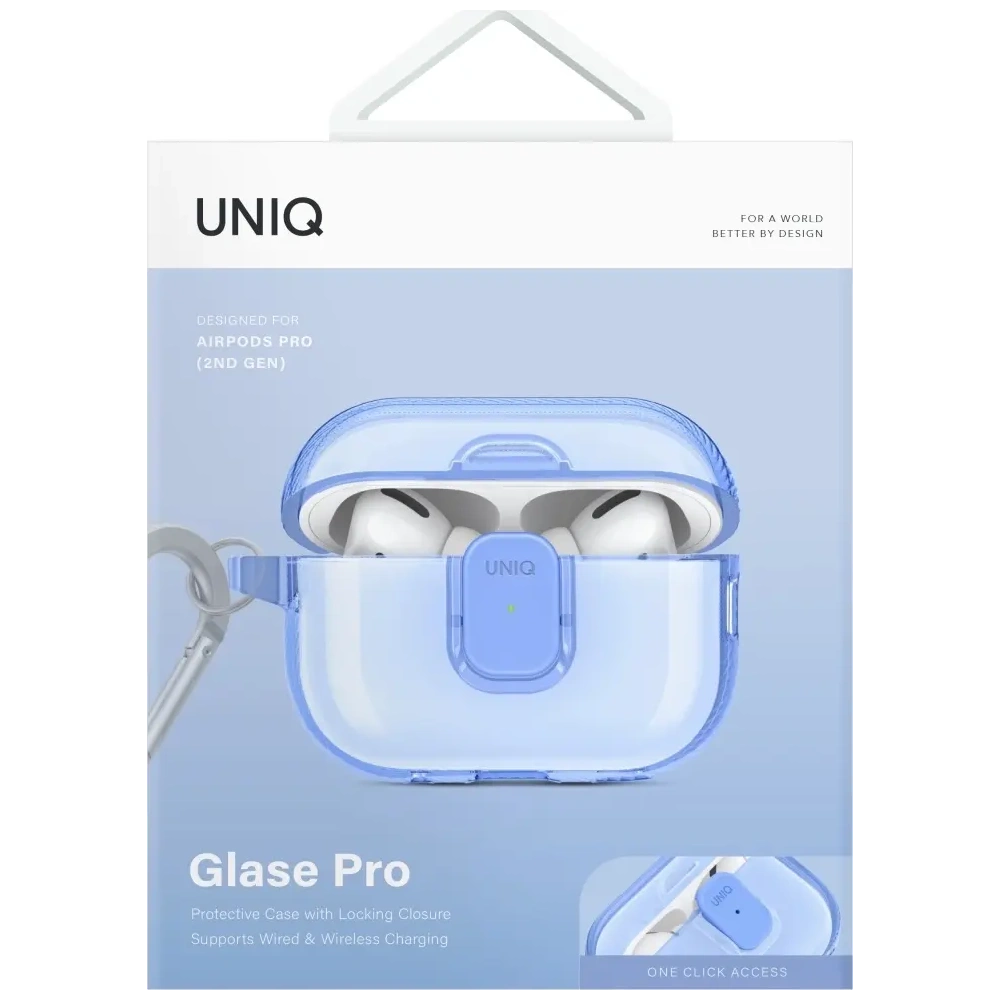 Etui UNIQ Glase Pro do Apple AirPods Pro 2 Lock Case niebieski