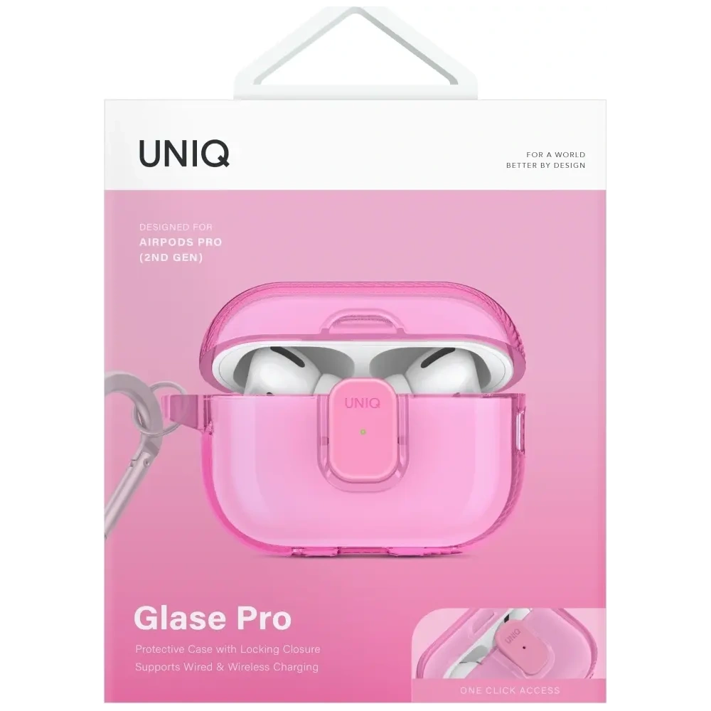 Etui UNIQ Glase Pro do Apple AirPods Pro 2 Lock Case różowy