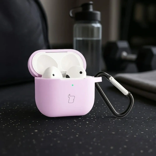 Silikonowe etui z karabińczykiem Bizon Case Headphone Silicone do Apple AirPods 3 lawendowe