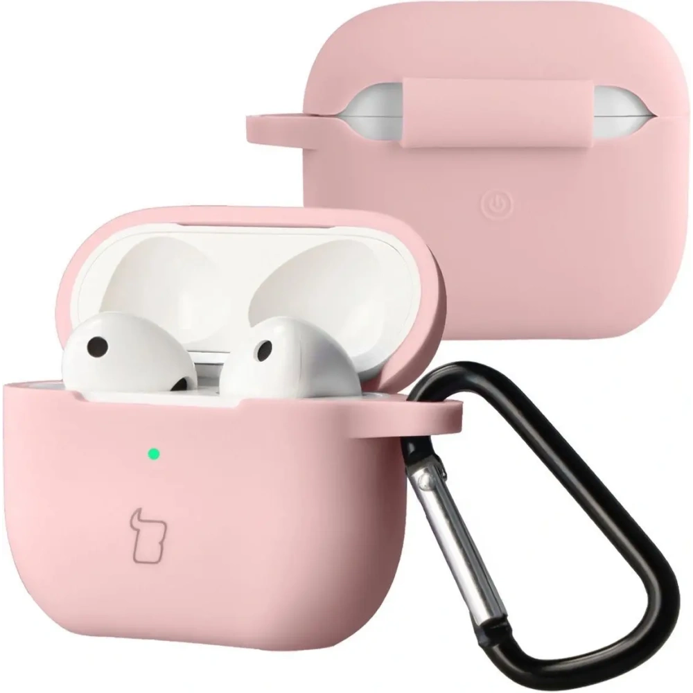Silikonowe etui z karabińczykiem Bizon Case Headphone Silicone do Apple AirPods 3 jasnoróżowe