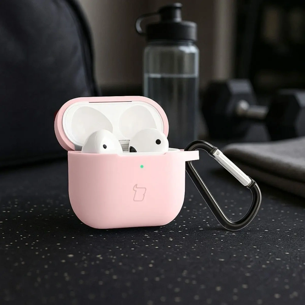 Silikonowe etui z karabińczykiem Bizon Case Headphone Silicone do Apple AirPods 3 jasnoróżowe