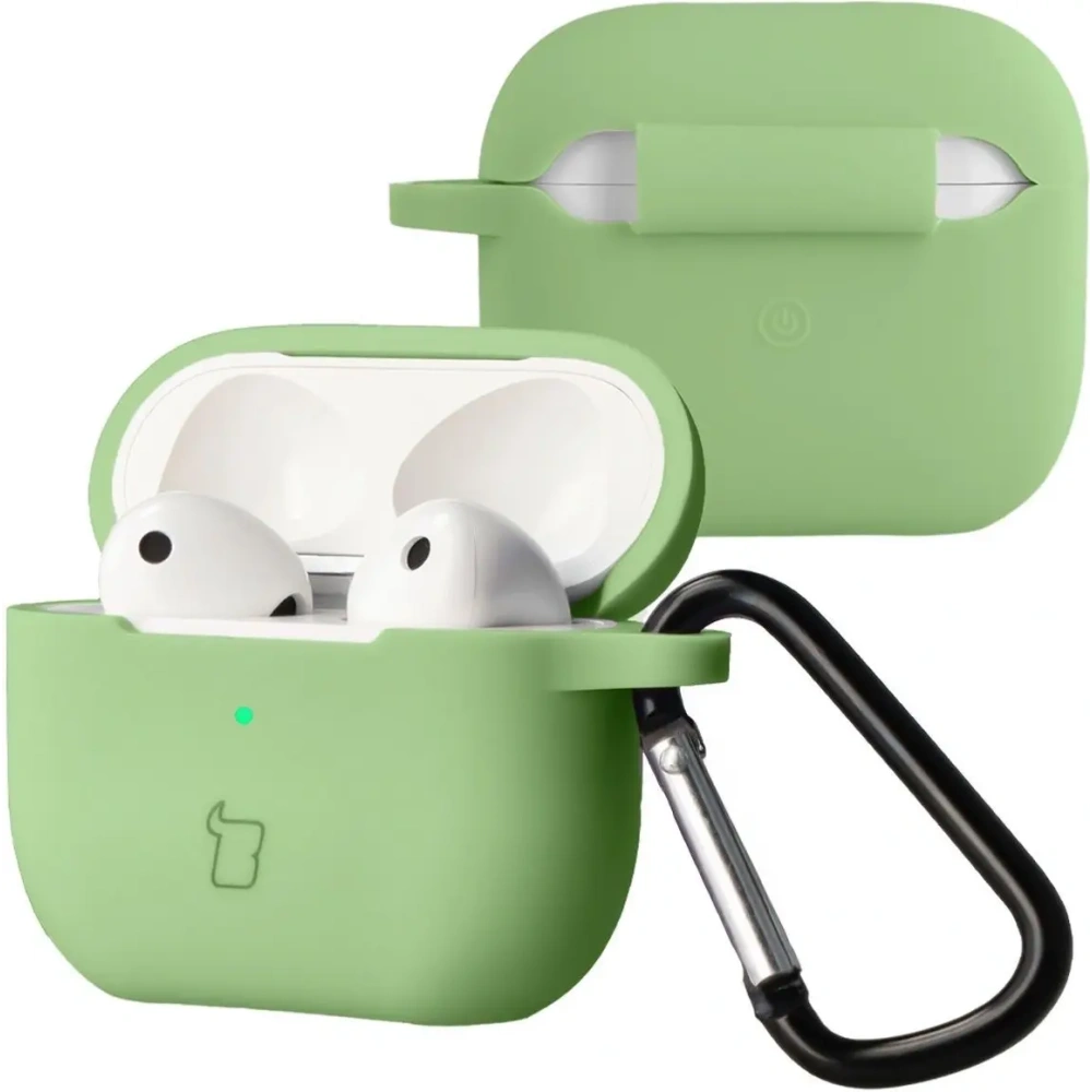 Silikonowe etui z karabińczykiem Bizon Case Headphone Silicone do Apple AirPods 3 jasnozielone