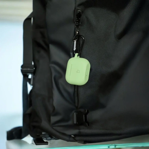 Silikonowe etui z karabińczykiem Bizon Case Headphone Silicone do Apple AirPods 3 jasnozielone