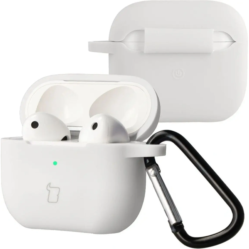Silikonowe etui z karabińczykiem Bizon Case Headphone Silicone do Apple AirPods 3 białe