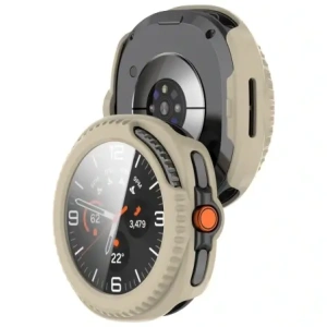Etui ze szkłem do zegarka Bizon Case+Glass Watch do Samsung Galaxy Watch 8 Classic 46mm beżowe