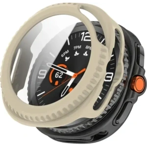 Etui ze szkłem do zegarka Bizon Case+Glass Watch do Samsung Galaxy Watch 8 Classic 46mm beżowe