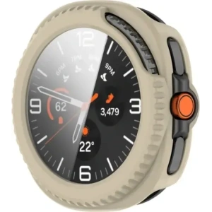 Etui ze szkłem do zegarka Bizon Case+Glass Watch do Samsung Galaxy Watch 8 Classic 46mm beżowe