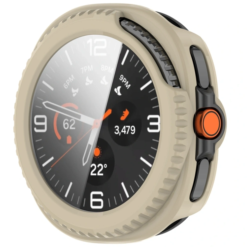 Etui ze szkłem do zegarka Bizon Case+Glass Watch do Samsung Galaxy Watch 8 Classic 46mm beżowe