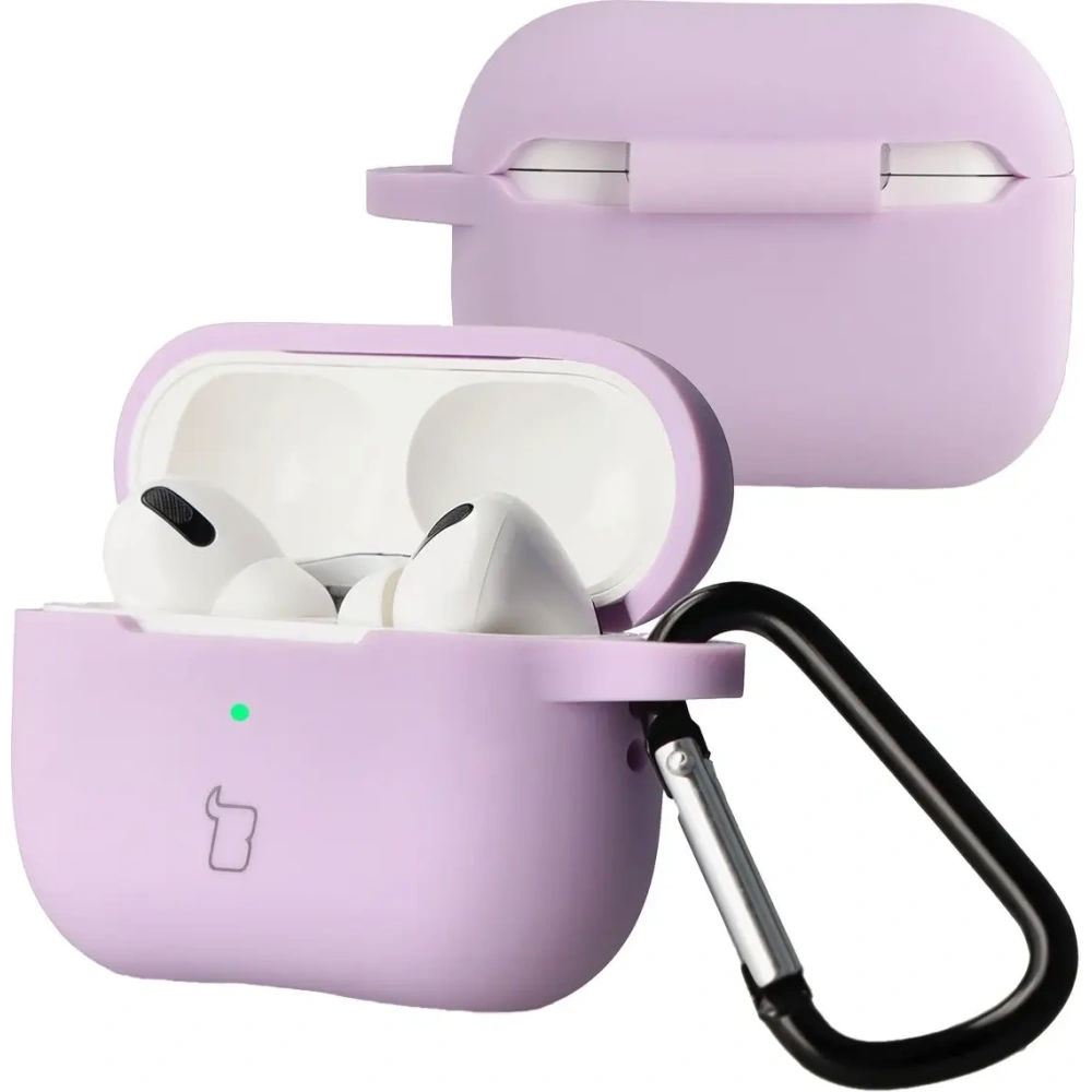 Silikonowe etui z karabińczykiem Bizon Case Headphone Silicone do Apple AirPods Pro 2 lawendowe