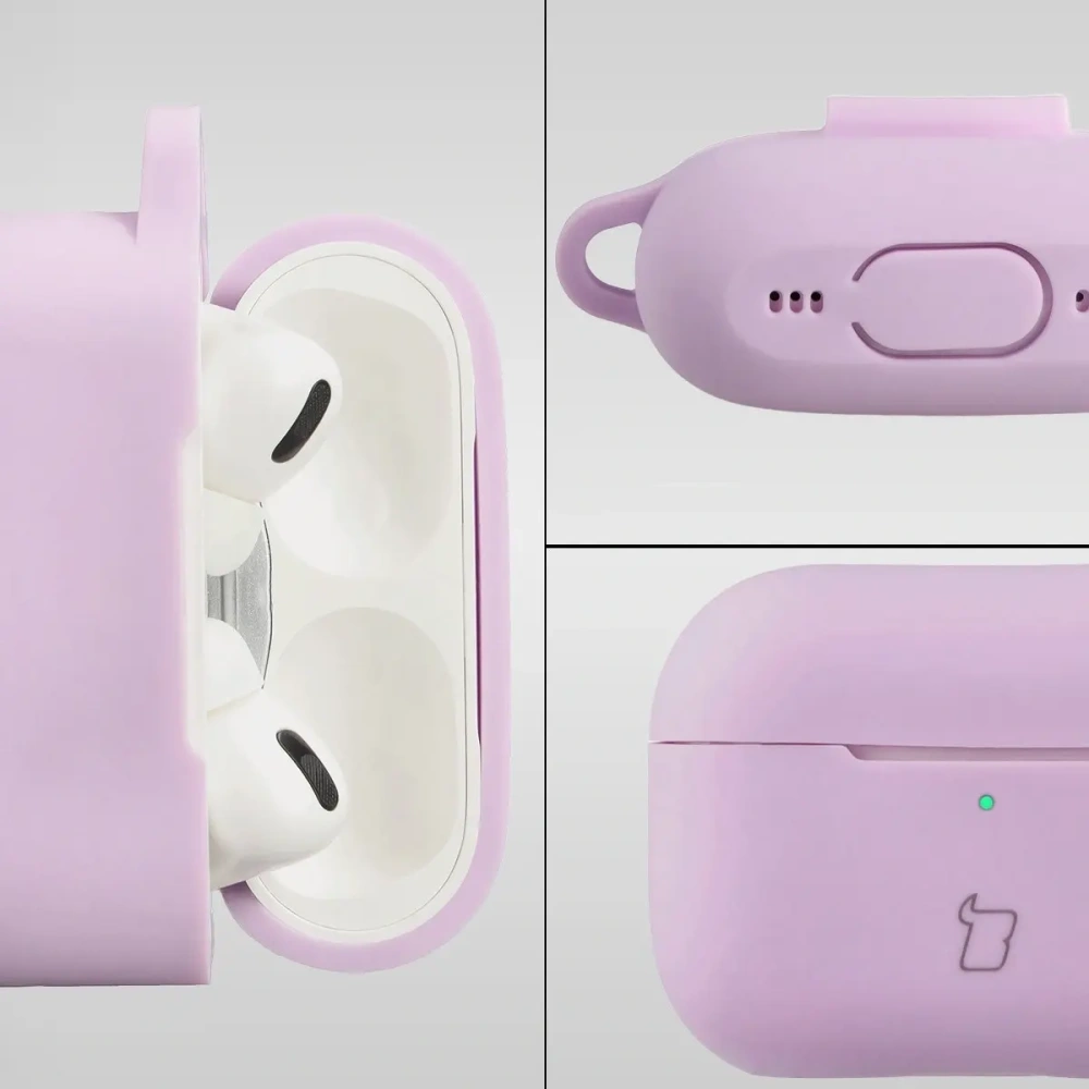 Silikonowe etui z karabińczykiem Bizon Case Headphone Silicone do Apple AirPods Pro 2 lawendowe