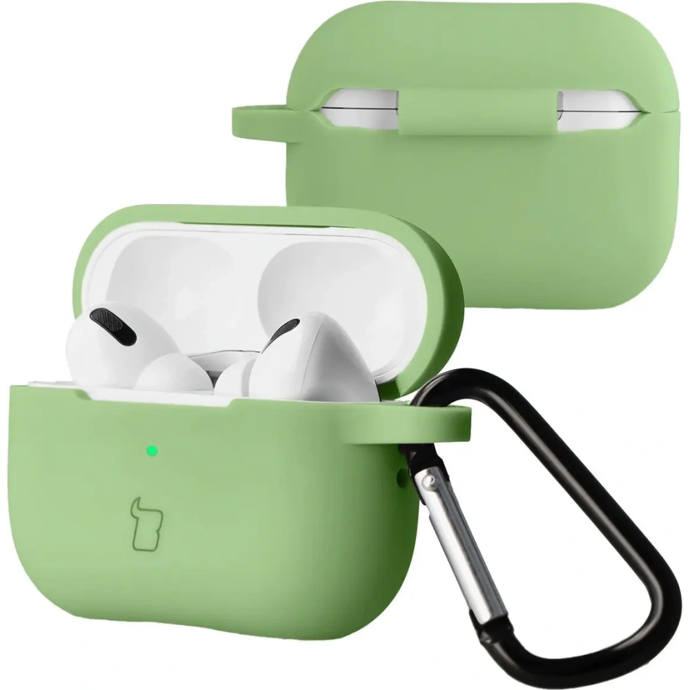 Silikonowe etui z karabińczykiem Bizon Case Headphone Silicone do Apple AirPods Pro 2 jasnozielone