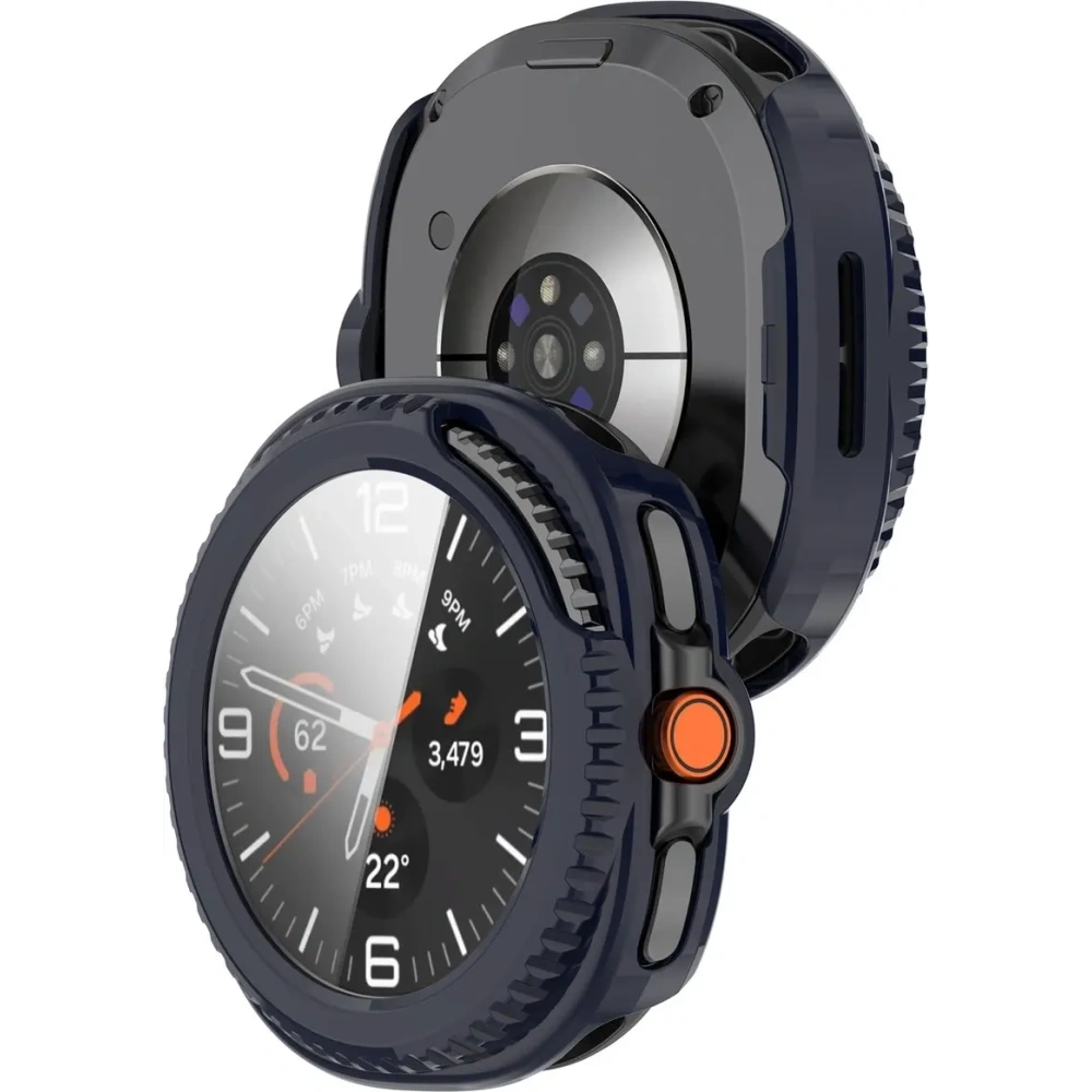 Etui ze szkłem do zegarka Bizon Case+Glass Watch do Samsung Galaxy Watch 8 Classic 46mm niebieskie