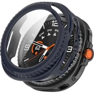 Etui ze szkłem do zegarka Bizon Case+Glass Watch do Samsung Galaxy Watch 8 Classic 46mm niebieskie