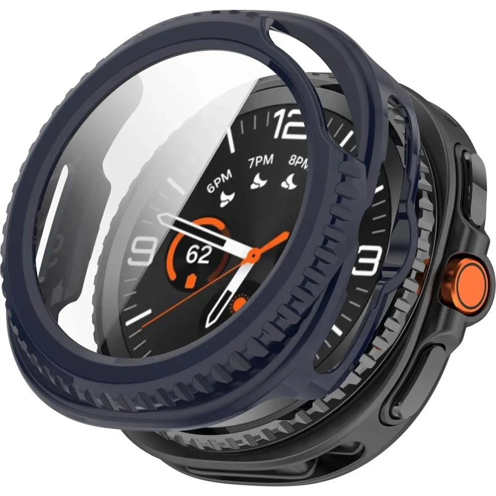 Etui ze szkłem do zegarka Bizon Case+Glass Watch do Samsung Galaxy Watch 8 Classic 46mm niebieskie