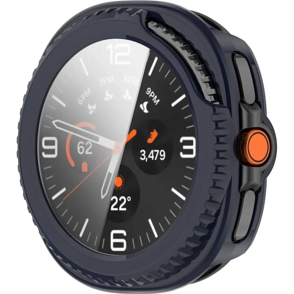 Etui ze szkłem do zegarka Bizon Case+Glass Watch do Samsung Galaxy Watch 8 Classic 46mm niebieskie