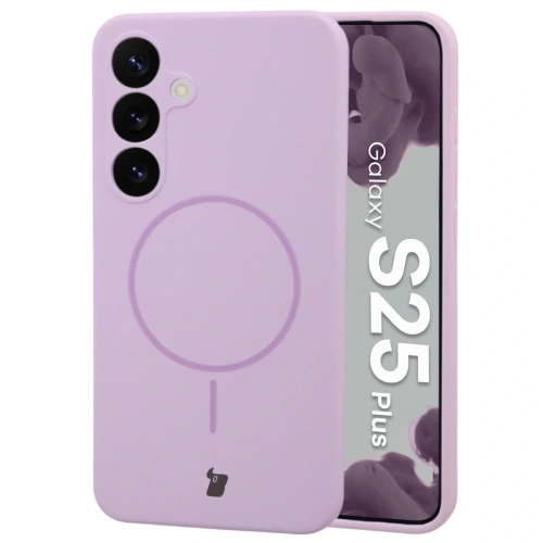 Silikonowe etui z pierścieniem magnetycznym Bizon Soft Case Magnetic do Samsung Galaxy S25+ Plus jasnofioletowe