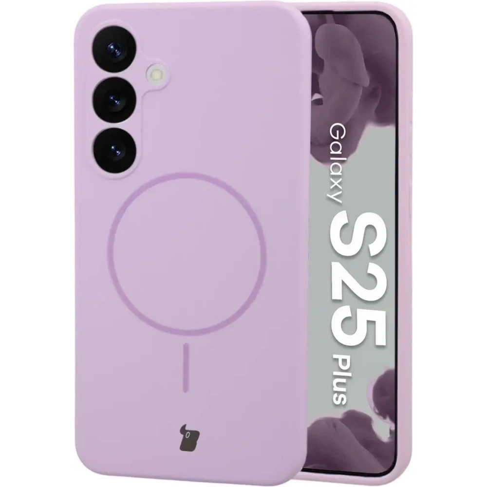 Silikonowe etui z pierścieniem magnetycznym Bizon Soft Case Magnetic do Samsung Galaxy S25+ Plus jasnofioletowe