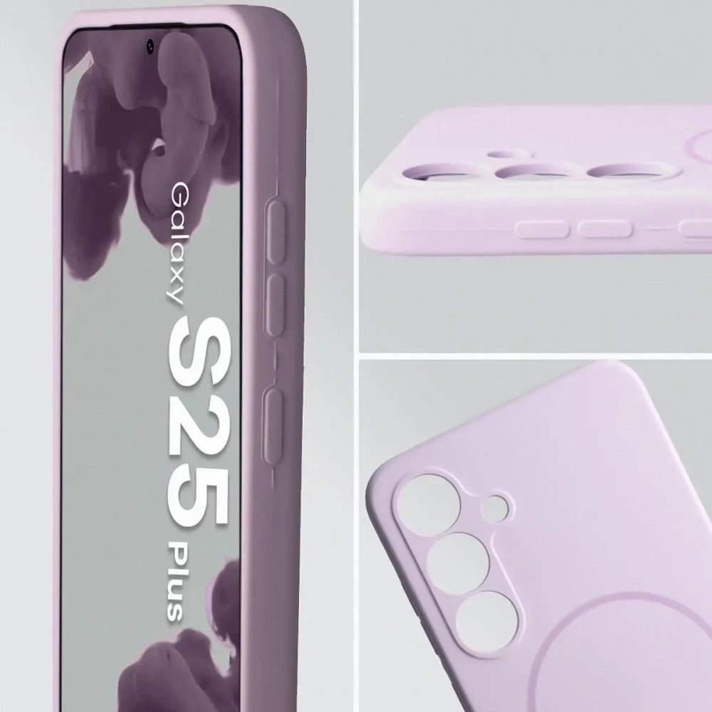 Silikonowe etui z pierścieniem magnetycznym Bizon Soft Case Magnetic do Samsung Galaxy S25+ Plus jasnofioletowe