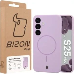 Silikonowe etui z pierścieniem magnetycznym Bizon Soft Case Magnetic do Samsung Galaxy S25+ Plus jasnofioletowe