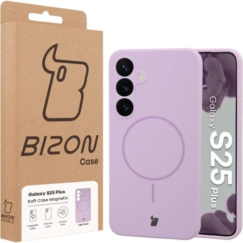 Silikonowe etui z pierścieniem magnetycznym Bizon Soft Case Magnetic do Samsung Galaxy S25+ Plus jasnofioletowe