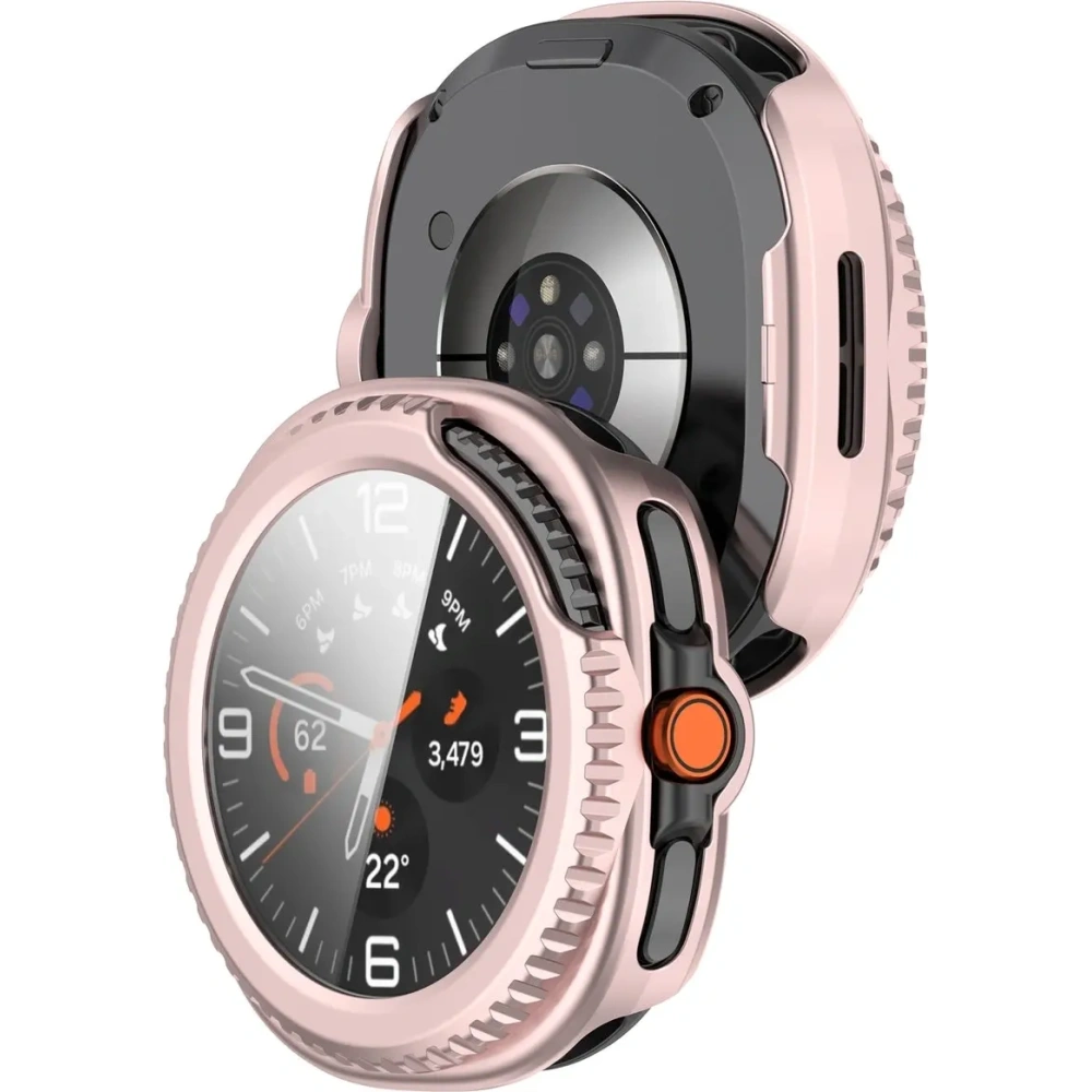 Etui ze szkłem do zegarka Bizon Case+Glass Watch do Samsung Galaxy Watch 8 Classic 46mm satynowo różowe