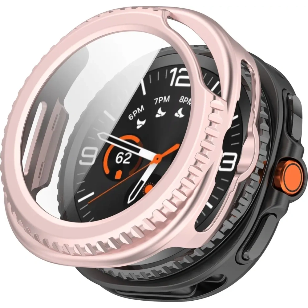 Etui ze szkłem do zegarka Bizon Case+Glass Watch do Samsung Galaxy Watch 8 Classic 46mm satynowo różowe