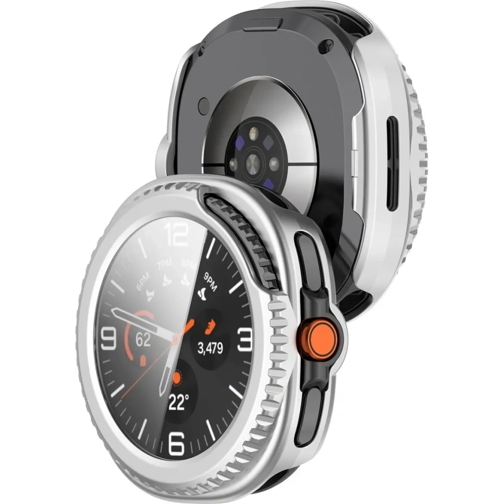 Etui ze szkłem do zegarka Bizon Case+Glass Watch do Samsung Galaxy Watch 8 Classic 46mm satynowo srebrne