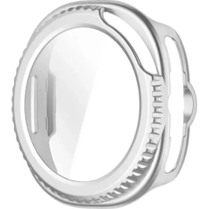 Etui ze szkłem do zegarka Bizon Case+Glass Watch do Samsung Galaxy Watch 8 Classic 46mm satynowo srebrne