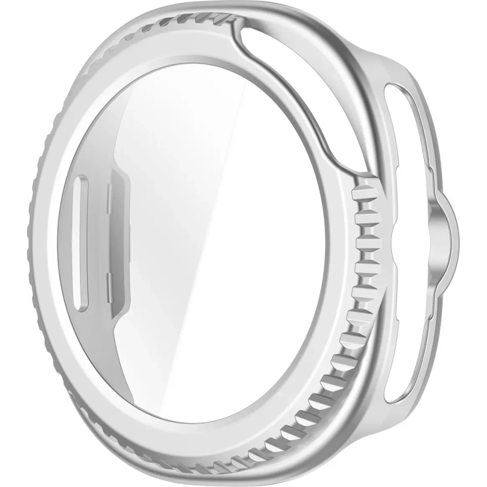 Etui ze szkłem do zegarka Bizon Case+Glass Watch do Samsung Galaxy Watch 8 Classic 46mm satynowo srebrne