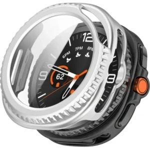 Etui ze szkłem do zegarka Bizon Case+Glass Watch do Samsung Galaxy Watch 8 Classic 46mm satynowo srebrne