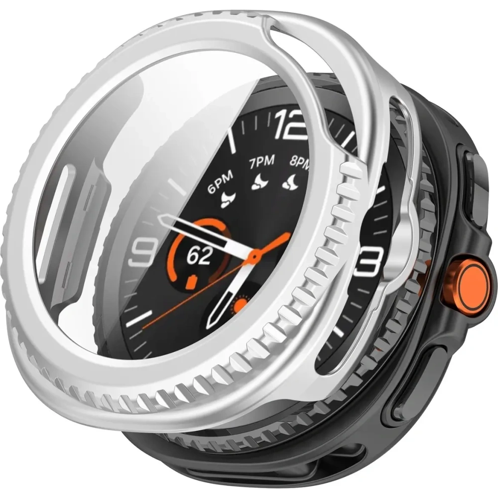 Etui ze szkłem do zegarka Bizon Case+Glass Watch do Samsung Galaxy Watch 8 Classic 46mm satynowo srebrne