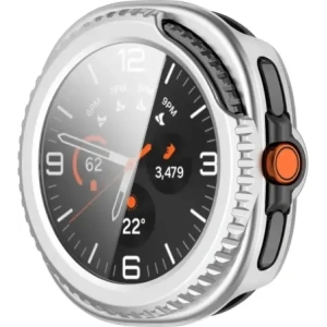 Etui ze szkłem do zegarka Bizon Case+Glass Watch do Samsung Galaxy Watch 8 Classic 46mm satynowo srebrne