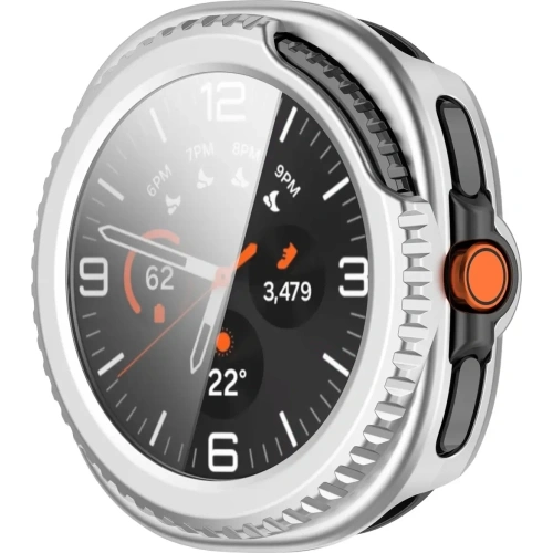Etui ze szkłem do zegarka Bizon Case+Glass Watch do Samsung Galaxy Watch 8 Classic 46mm satynowo srebrne