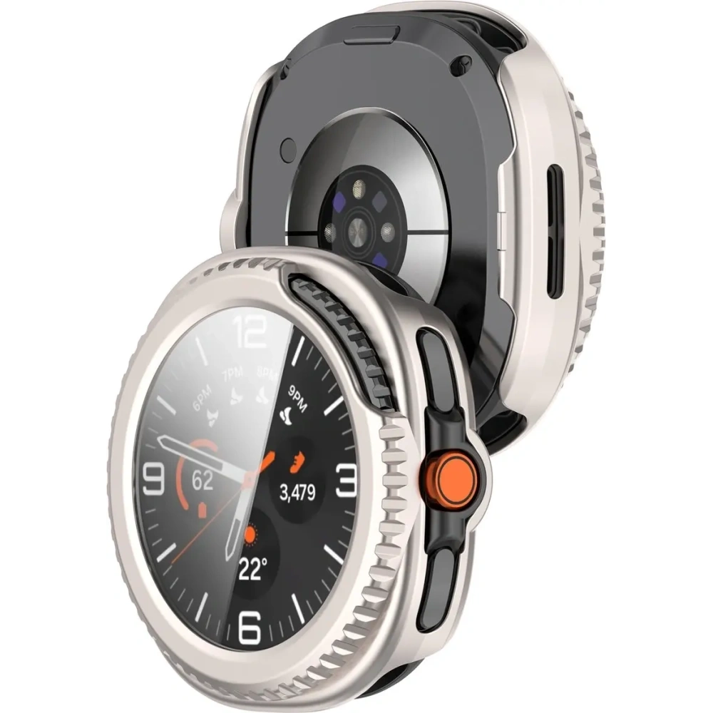 Etui ze szkłem do zegarka Bizon Case+Glass Watch do Samsung Galaxy Watch 8 Classic 46mm szampańskie