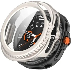 Etui ze szkłem do zegarka Bizon Case+Glass Watch do Samsung Galaxy Watch 8 Classic 46mm szampańskie