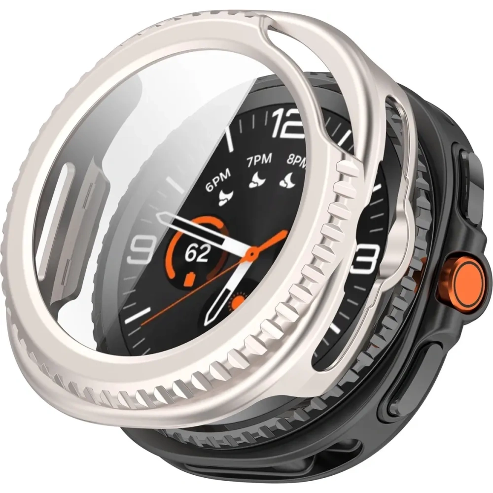 Etui ze szkłem do zegarka Bizon Case+Glass Watch do Samsung Galaxy Watch 8 Classic 46mm szampańskie