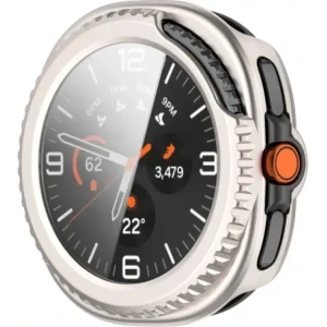 Etui ze szkłem do zegarka Bizon Case+Glass Watch do Samsung Galaxy Watch 8 Classic 46mm szampańskie