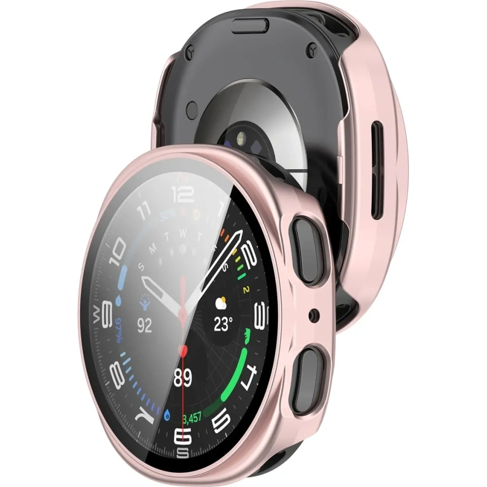 Etui ze szkłem do zegarka Bizon Case+Glass Watch do Samsung Galaxy Watch 8 40mm satynowo różowe