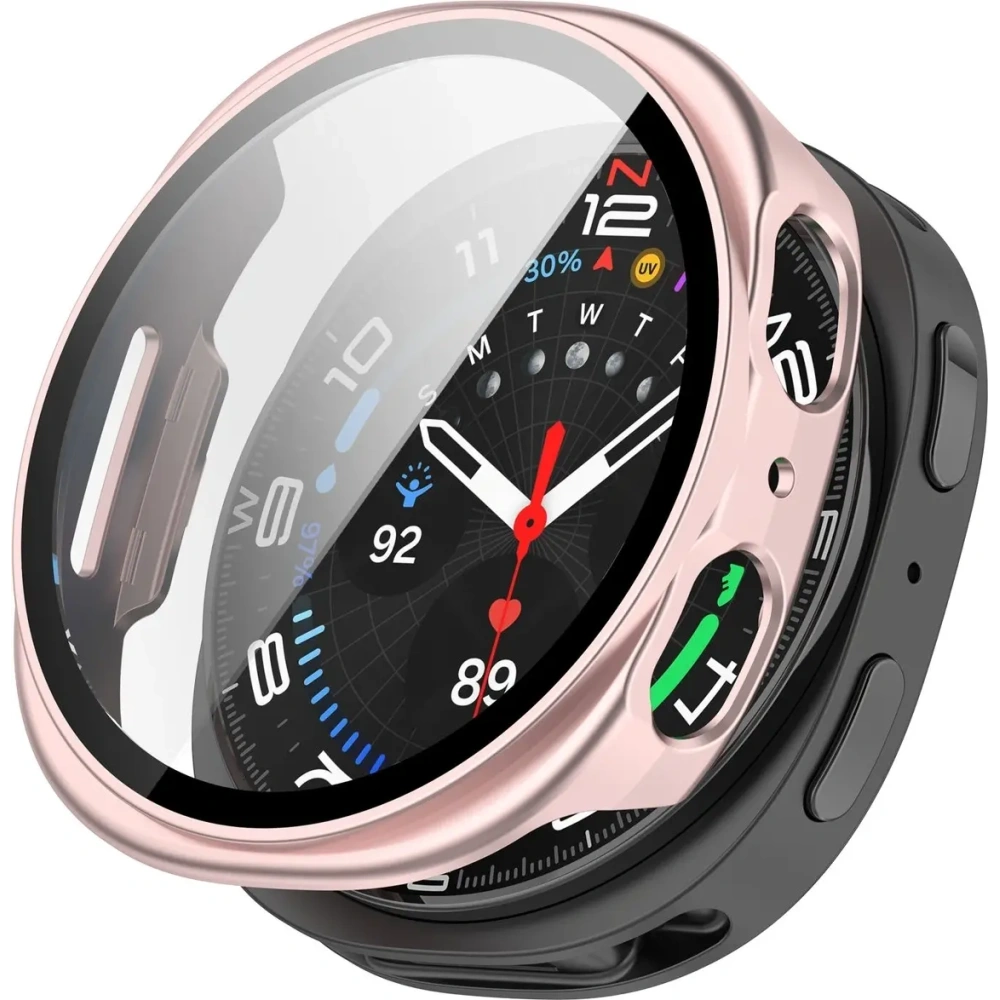 Etui ze szkłem do zegarka Bizon Case+Glass Watch do Samsung Galaxy Watch 8 40mm satynowo różowe