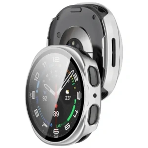 Etui ze szkłem do zegarka Bizon Case+Glass Watch do Samsung Galaxy Watch 8 40mm satynowo srebrne