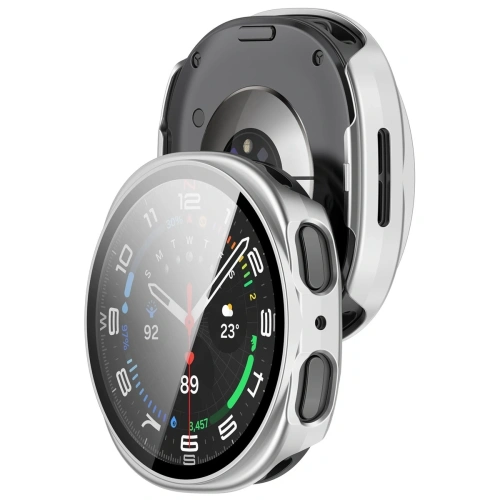Etui ze szkłem do zegarka Bizon Case+Glass Watch do Samsung Galaxy Watch 8 40mm satynowo srebrne
