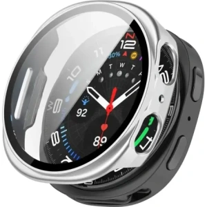 Etui ze szkłem do zegarka Bizon Case+Glass Watch do Samsung Galaxy Watch 8 40mm satynowo srebrne